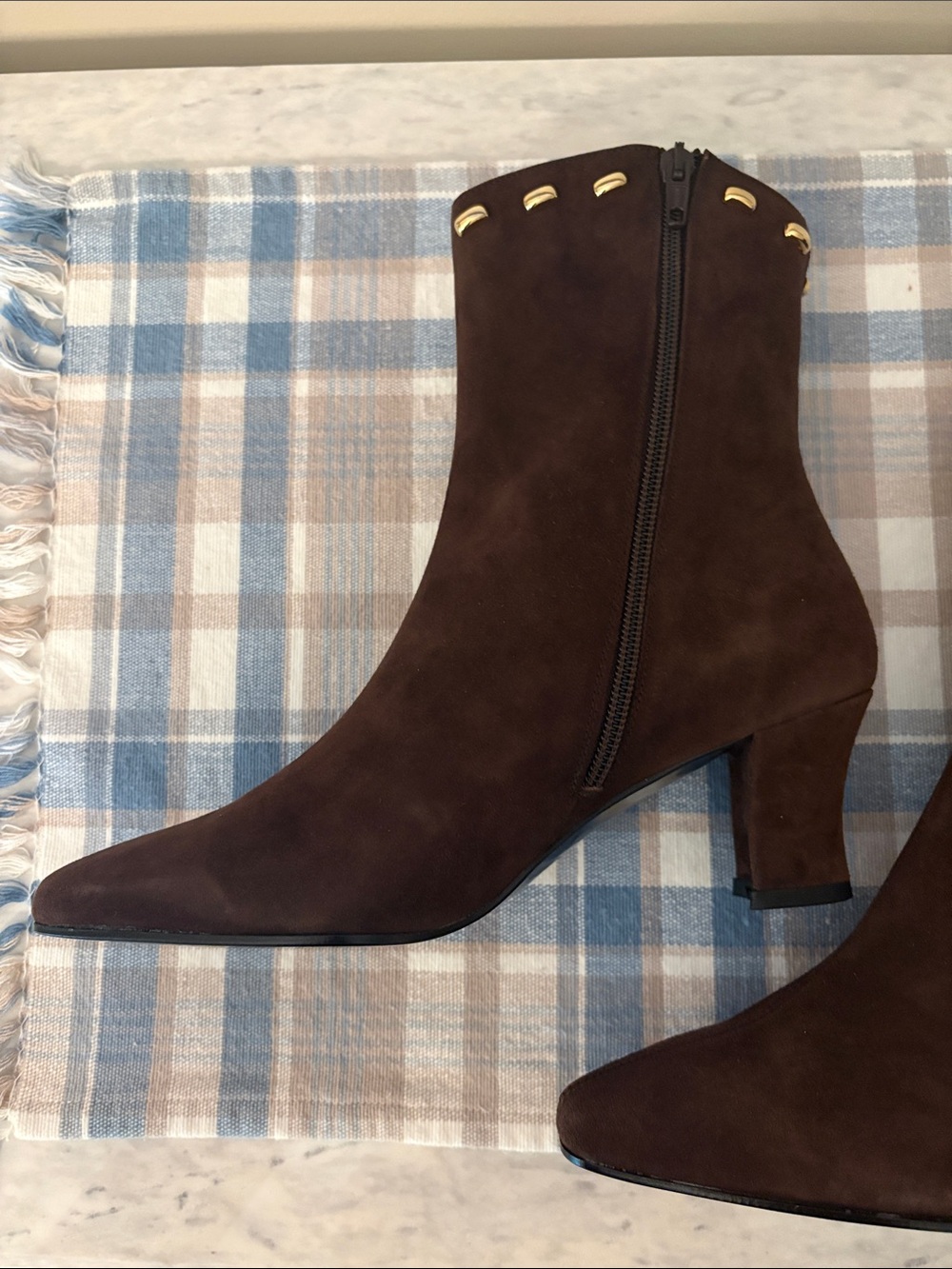Proxy Brown Suede Ankle Boots with Gold Trim 7.5 - Picture 6 of 16